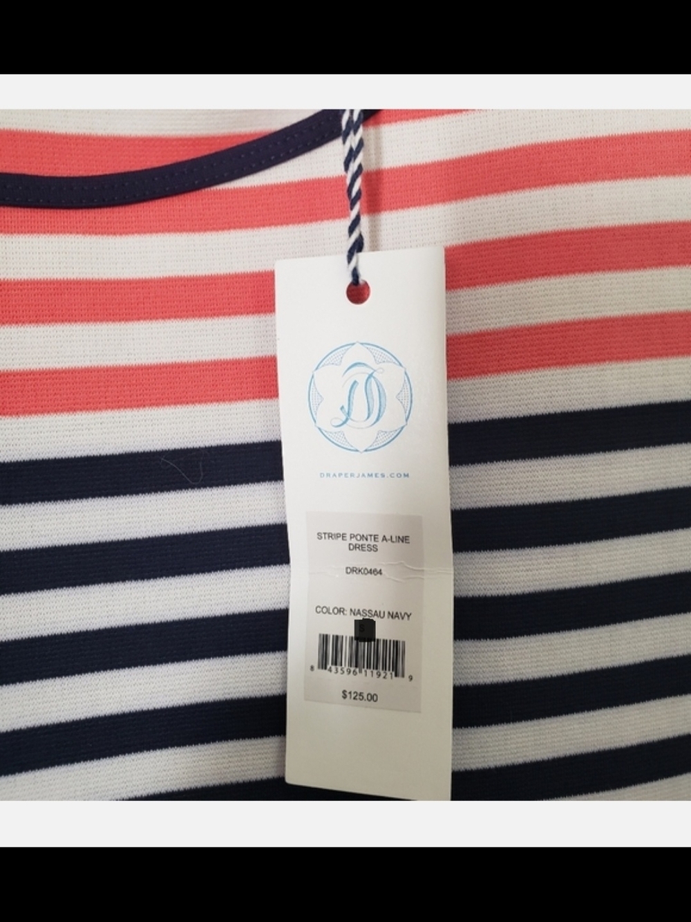 Draper James Navy & Pink Striped Fit-and-Flare A Line Dress - Picture 8 of 8